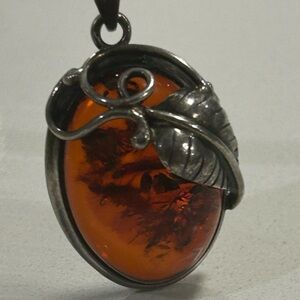 925 Sterling Silver Vintage Large Chunky Baltic Poland Amber Statement Pendant